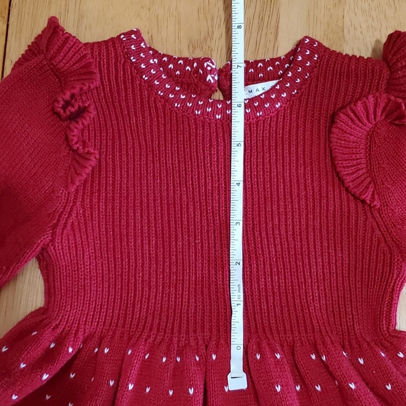 set-  knitted dress for girl with hat, christmas dress, 24 months.  Red. - Picture 12 of 13